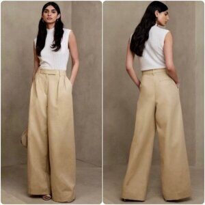 New Banana Republic Cruise Wide-Leg Pant 12 Maverick Tan High Waisted Trousers